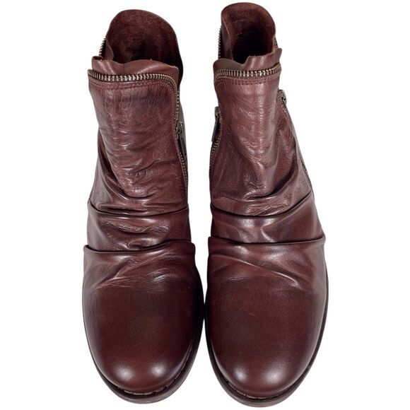Miz Mooz Luna Ruched Ankle Boot Size 9.5 Brown Leather Side Zip EUC - Picture 7 of 12
